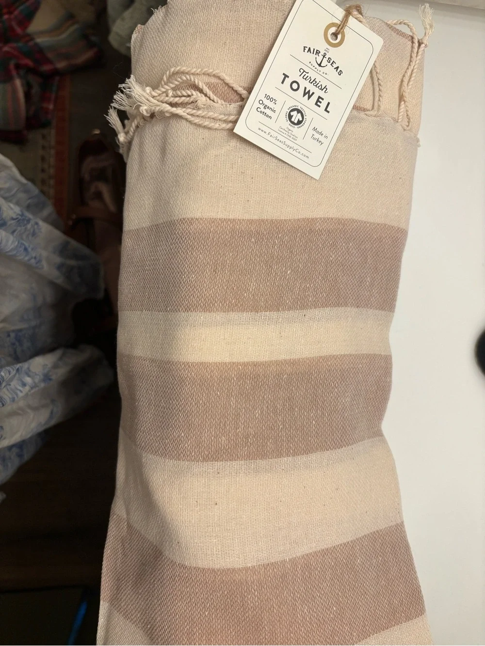 Striped Pink and White Turkish-Style Bath Towel - Soft Cotton